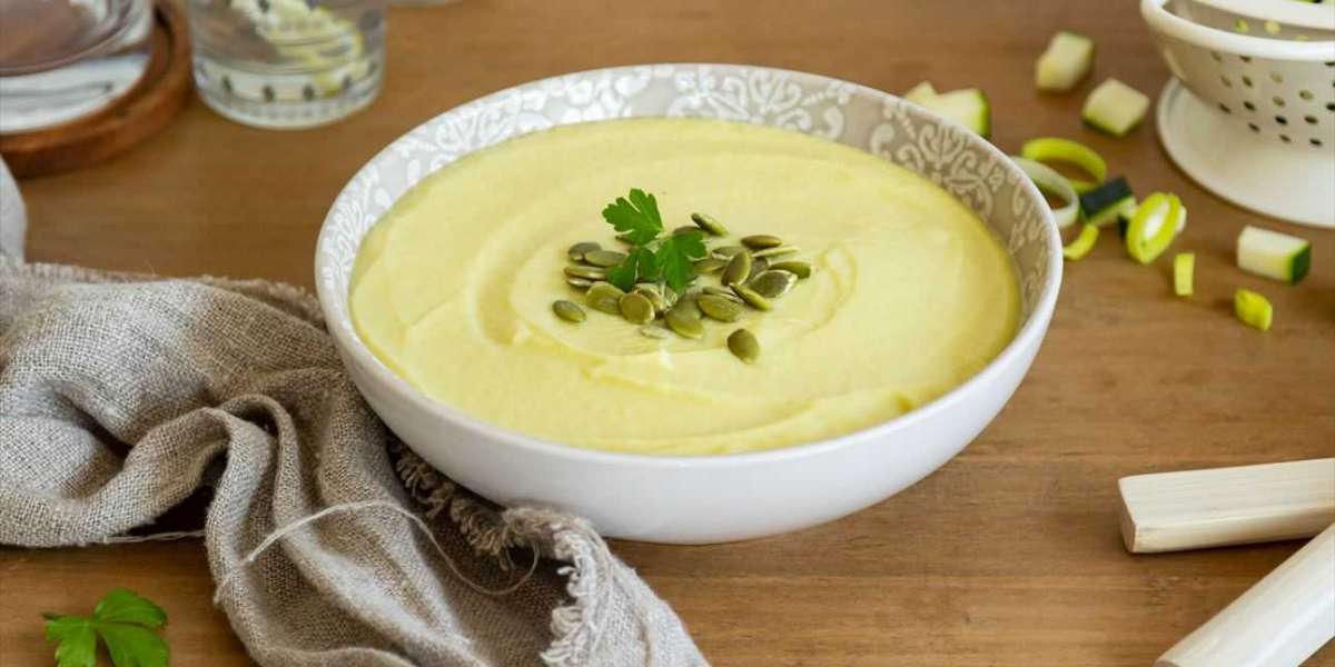 Purê de abobrinha e alho-poró e whey